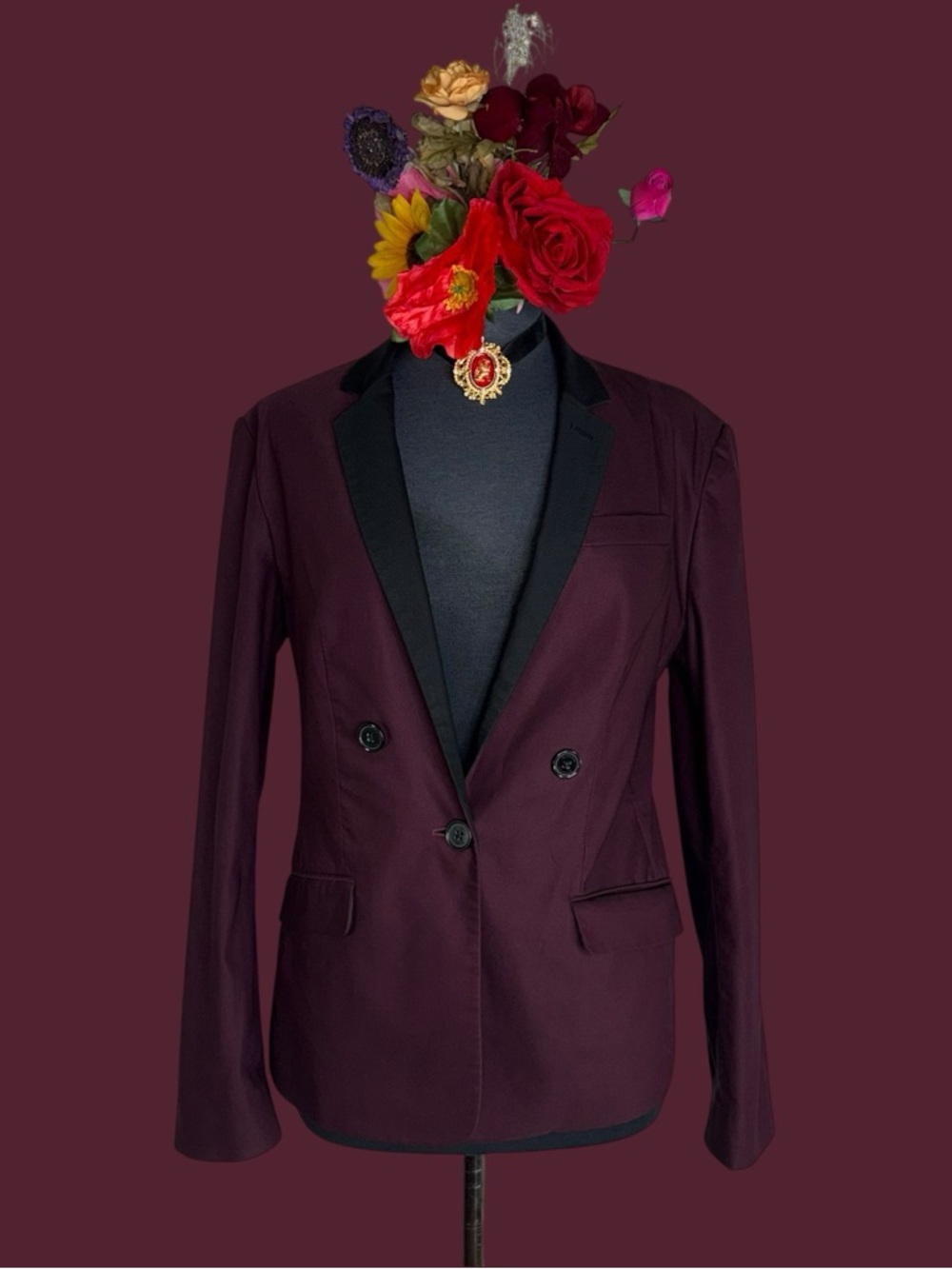 Express vintage Women's Burgundy Blazer with Black Trim